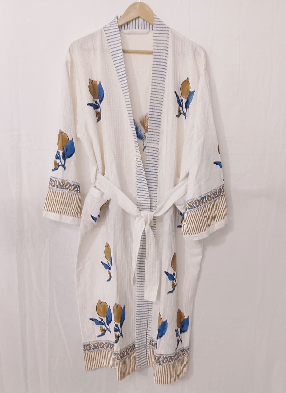 Hand Block Printed Cotton Bathrobe